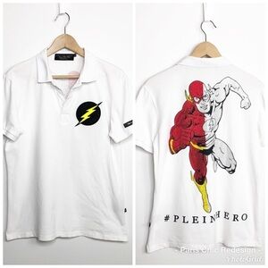 PHILIPP Plein illegal fight club straight cut white plolo sequin Plein shirt